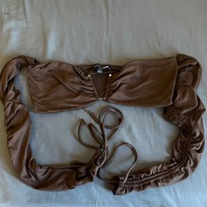 Fashion Nova Brown Ruched Crop Top